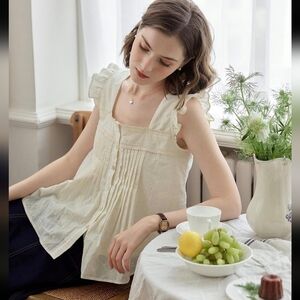 Elegant Cream Ruffle Sleeve Blouse